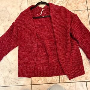 Free People Rich Red Cardigan Sweater